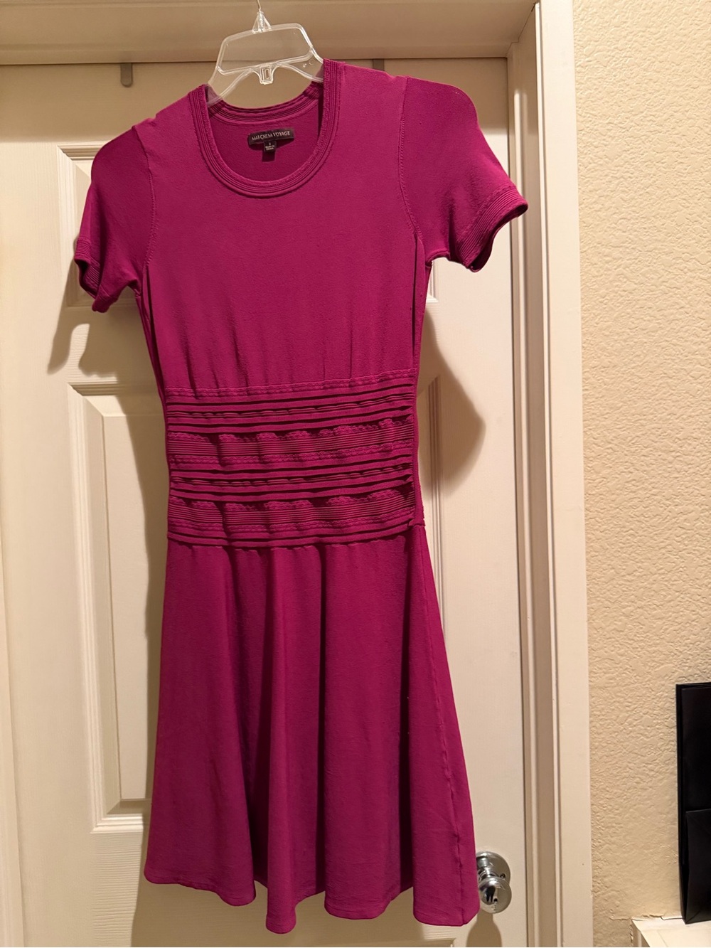 Marchesa Voyage Magenta Pink Knit Fit & Flare Dress Size Small S